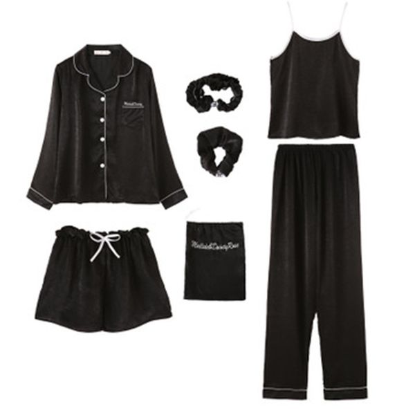 7piece/set pajamas set women cotton spring pyjamas female long shirt stitch lingerie 2019 fashion sleepwear, Black;red
7piece/set pajamas set women cotton spring pyjamas female long shirt stitch lingerie 2019 fashion sleepwear, Black;red
