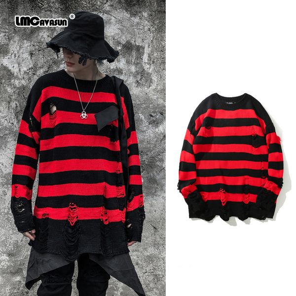 lmc/ripped stripe knit sweaters men hip hop hole casual pullover sweater male fashion loose long sleeve sweaters red black, White;black
lmc/ripped stripe knit sweaters men hip hop hole casual pullover sweater male fashion loose long sleeve sweaters red black, White;black
