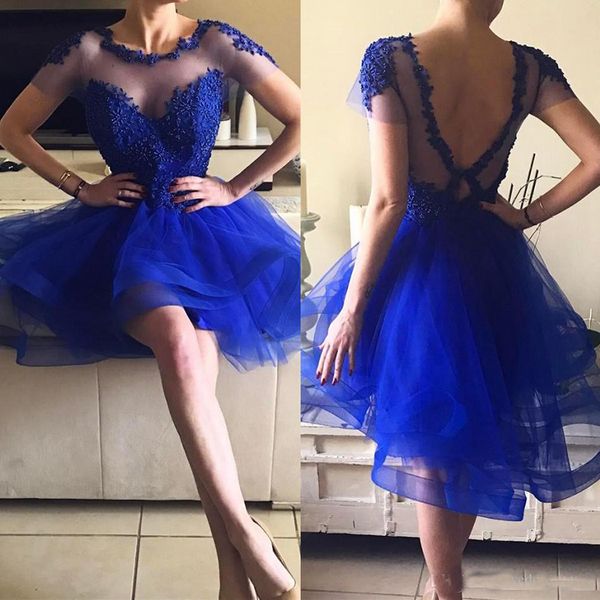 Beautiful Royal Blue Short Prom Dresses Sheer Short Sleeves Open Back Cocktail Party Gowns Vestidos de fiesta Homecoming Dresses
Beautiful Royal Blue Short Prom Dresses Sheer Short Sleeves Open Back Cocktail Party Gowns Vestidos de fiesta Homecoming Dresses