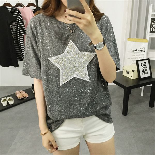 ol commuting summer geometric stars women's short-sleeved t-shirt loose slim gold base shirt, White
ol commuting summer geometric stars women's short-sleeved t-shirt loose slim gold base shirt, White