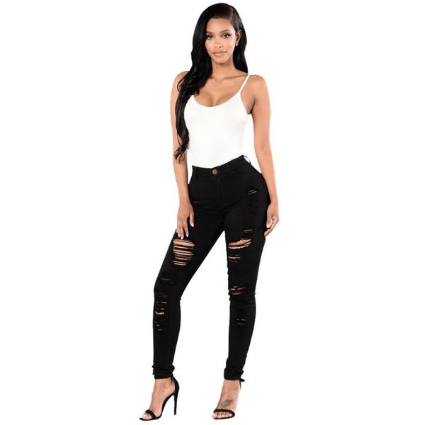 women jeans high waist button pockets holes zipper denim skinny long jeans pants fashion torn trousers, Blue
women jeans high waist button pockets holes zipper denim skinny long jeans pants fashion torn trousers, Blue