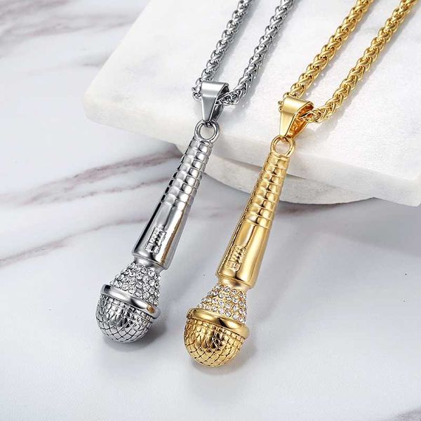 pendant necklaces hip hop necklace stainless steel gold color iced out chains music microphone for men/women gifts, Silver
pendant necklaces hip hop necklace stainless steel gold color iced out chains music microphone for men/women gifts, Silver