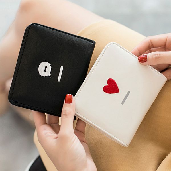 mini pu leather woman wallet cute students clip wallets korean style woman redit card holders embroidery chic female coin purse, Red;black 
mini pu leather woman wallet cute students clip wallets korean style woman redit card holders embroidery chic female coin purse, Red;black