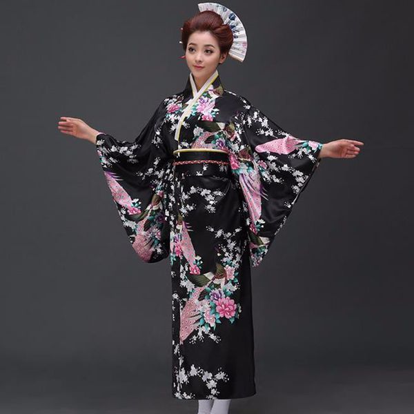 black peafowl japanese kimono women's polyester satin kimono yukata evening dress haori with obi, Red
black peafowl japanese kimono women's polyester satin kimono yukata evening dress haori with obi, Red