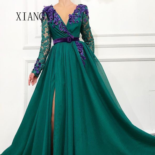 long evening dresses 2019 a-line deep v-neck full sleeves green evening dress prom dress formal gowns vestidos, White;black
long evening dresses 2019 a-line deep v-neck full sleeves green evening dress prom dress formal gowns vestidos, White;black