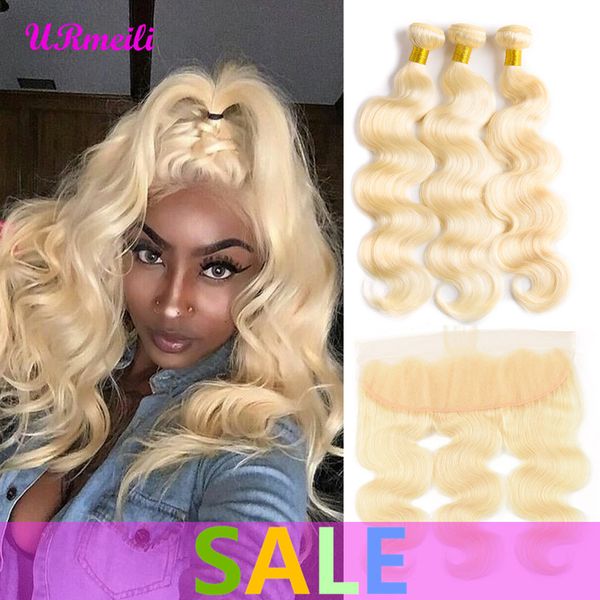 

10a brazilian virgin hair 613 blonde bundles with frontal urmeili body wave 3 bundles with 13*4 ear to ear lace frontal closure dhage, Black;brown