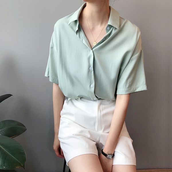 elegant single-breasted women's shirts solid short sleeve casual loose female shirt 2020 summer fashion sweet lady clothes, White
elegant single-breasted women's shirts solid short sleeve casual loose female shirt 2020 summer fashion sweet lady clothes, White