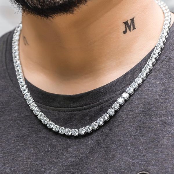 5mm iced out zircon 1 row tennis chain necklace men bling hip hop dad jewelry, Silver