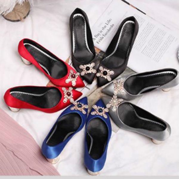 new spring and fall 2019 fashion versatile silk satin women's shoes new high heel thick with pointed rhinestone heels, Black
new spring and fall 2019 fashion versatile silk satin women's shoes new high heel thick with pointed rhinestone heels, Black