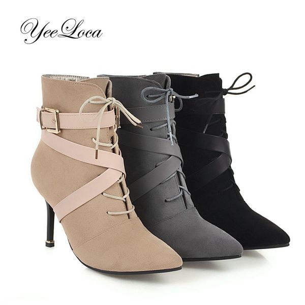 ankle boots for women stilettos buckle strappy high heel shoes suede leather pointed toe lace up high dress boots 2018 new, Black
ankle boots for women stilettos buckle strappy high heel shoes suede leather pointed toe lace up high dress boots 2018 new, Black