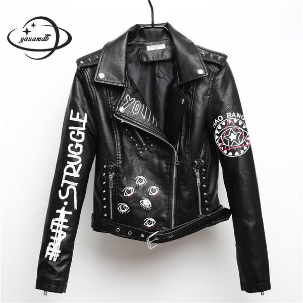 yauamdb women faux leather jacket 2018 spring autumn pu s- female coat hip hop clothing ladies print motorcycle outerwear y111, Black
yauamdb women faux leather jacket 2018 spring autumn pu s- female coat hip hop clothing ladies print motorcycle outerwear y111, Black