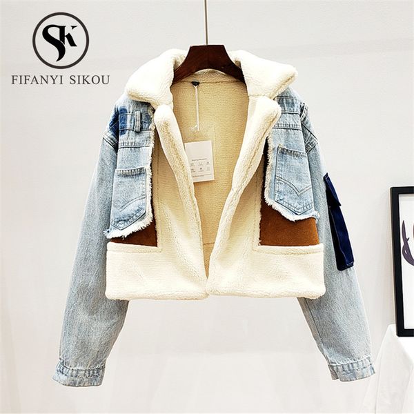 denim jacket women winter coat thick warm lambswool lining suede splice jackets loose fur short coat female vintage jeans jacket, Black;brown
denim jacket women winter coat thick warm lambswool lining suede splice jackets loose fur short coat female vintage jeans jacket, Black;brown