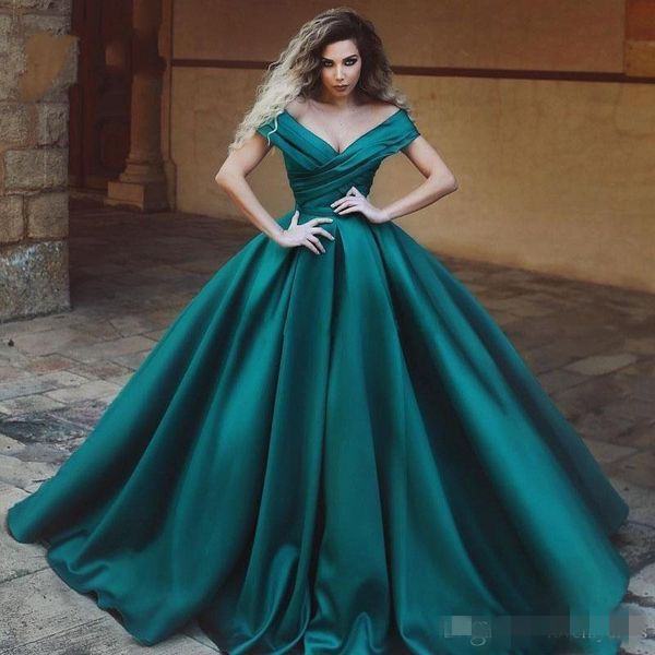 2020 teal satin ball gown prom dresses ruched cap sleeves sweep train pleats long evening formal wear custom made party gowns, Black
2020 teal satin ball gown prom dresses ruched cap sleeves sweep train pleats long evening formal wear custom made party gowns, Black