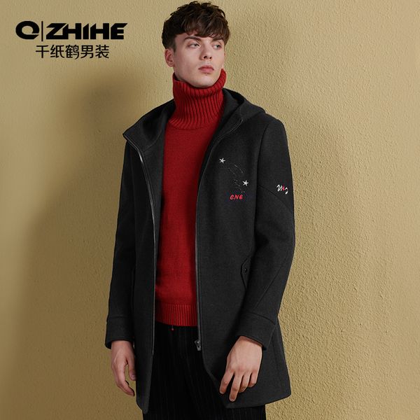 qzhihe men's clothing coat new comfort warm hooded embroidery decoration long woolen coat male 69036, Black
qzhihe men's clothing coat new comfort warm hooded embroidery decoration long woolen coat male 69036, Black
