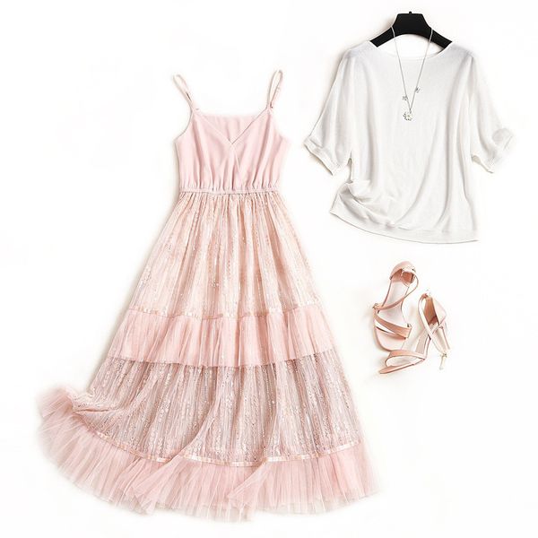 plus size women dress suit summer 2020 fashion clothes spaghetti strap sequined dresses white two piece set 
plus size women dress suit summer 2020 fashion clothes spaghetti strap sequined dresses white two piece set