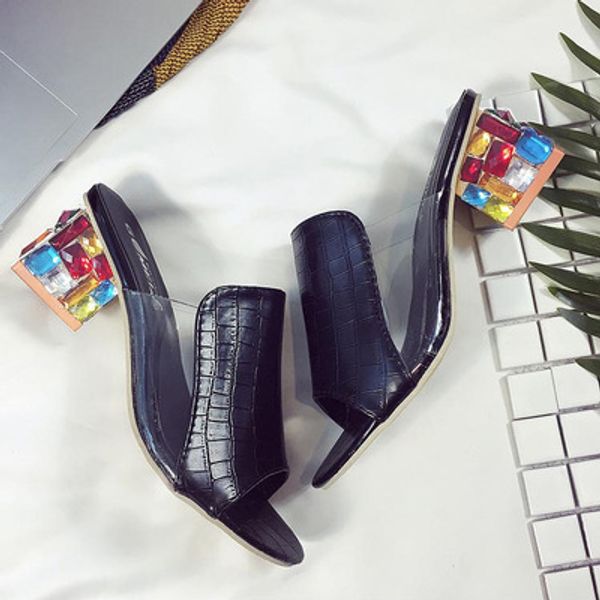 summer 2020 wedge sliding platform shoes sandals open big toe shoes female female sandals heels, Black