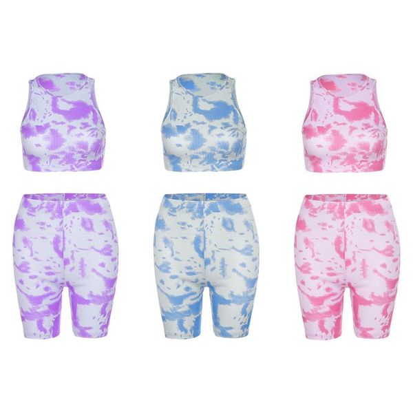 women tie-dye 2pcs outfit sleeveless crop high waist biker shorts tracksuit, White;black
women tie-dye 2pcs outfit sleeveless crop high waist biker shorts tracksuit, White;black