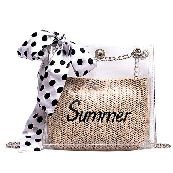 fashion straw bucket silk scarf chain messenger bag summer transparent bag shoulder beige
fashion straw bucket silk scarf chain messenger bag summer transparent bag shoulder beige