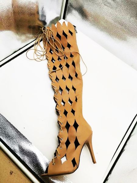 hollow long boots peep toe stiletto gladiator knee high boots lace up own factory real picture handmade quality guaranteed
hollow long boots peep toe stiletto gladiator knee high boots lace up own factory real picture handmade quality guaranteed