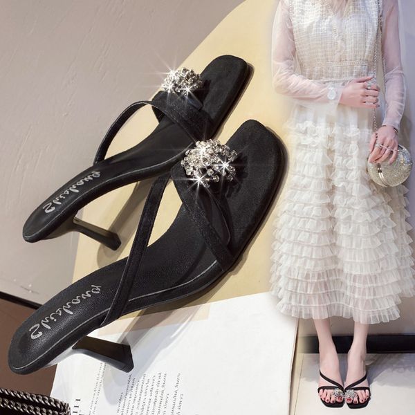 high-heeled shoes lady ladies' slippers rubber flip flops flock thin heels slides slipers women heeled soft summer, Black
high-heeled shoes lady ladies' slippers rubber flip flops flock thin heels slides slipers women heeled soft summer, Black