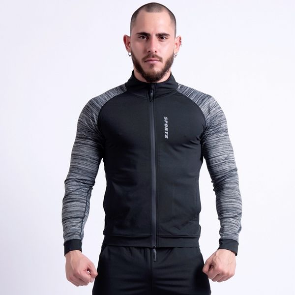 men fitness jackets color splicing zipper opening high elastic fitting turtle neck collar male spring winter smooth sports wears, Black;red 
men fitness jackets color splicing zipper opening high elastic fitting turtle neck collar male spring winter smooth sports wears, Black;red