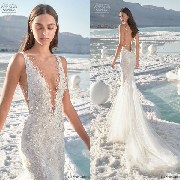 2020 floral mermaid wedding dresses jewel illusion appliqued beaded bridal gown backless sweep train custom made robes de mariée, White
2020 floral mermaid wedding dresses jewel illusion appliqued beaded bridal gown backless sweep train custom made robes de mariée, White