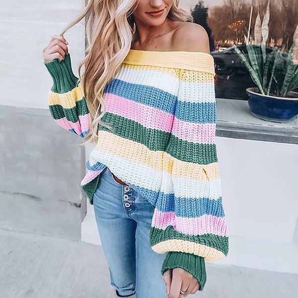 women rainbow striped pullover sweaters 2019 winter and autumn o-neck loose oversizd knit jumpers fashion colorful outerwear, White;black
women rainbow striped pullover sweaters 2019 winter and autumn o-neck loose oversizd knit jumpers fashion colorful outerwear, White;black