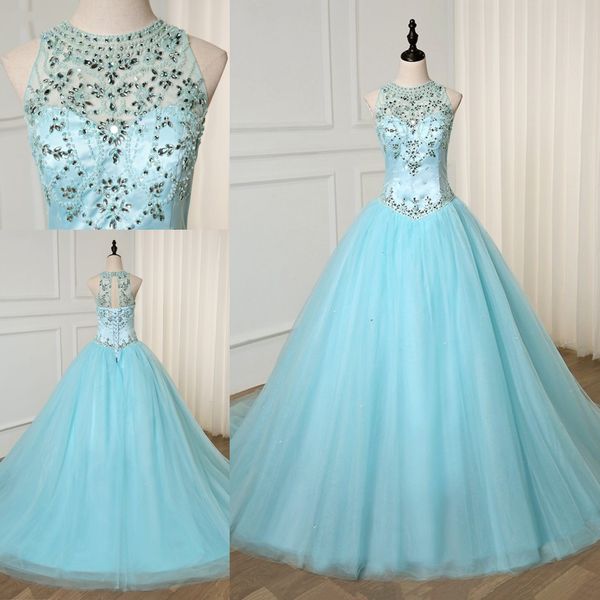 light sky blue quinceanera prom dresses glitter rhinestones sheer neck keyhole back tulle ball gown sweet 16 evening party dress, Blue;red
light sky blue quinceanera prom dresses glitter rhinestones sheer neck keyhole back tulle ball gown sweet 16 evening party dress, Blue;red