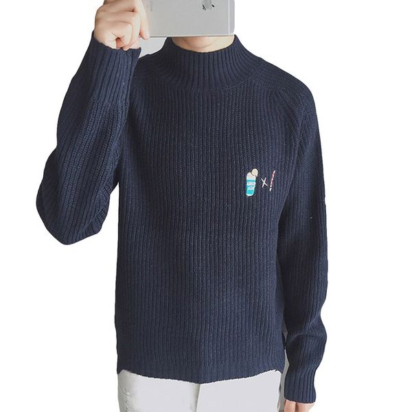men's loose half turtleneck sweater embroidery casual autumn winter pullovers male sweater solid color knitted yp1129, White;black
men's loose half turtleneck sweater embroidery casual autumn winter pullovers male sweater solid color knitted yp1129, White;black