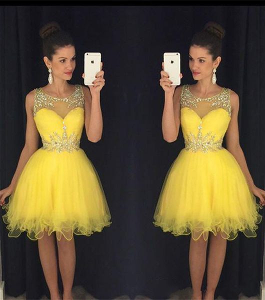 new yellow homecoming dresses sheer crew neck beaded crystals tulle short mini prom gowns vestido formatura curto cocktail dresses, Blue;pink
new yellow homecoming dresses sheer crew neck beaded crystals tulle short mini prom gowns vestido formatura curto cocktail dresses, Blue;pink
