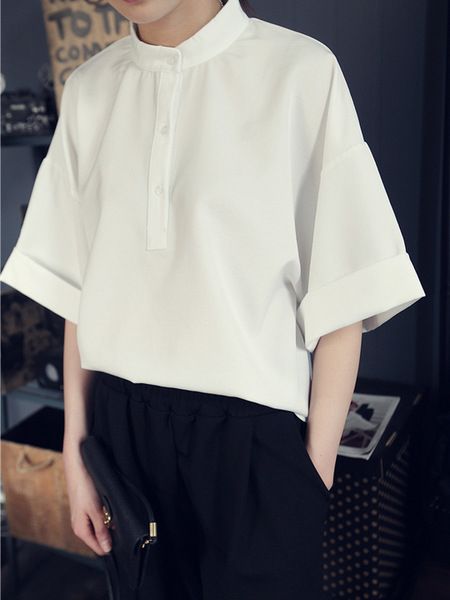 solid color white shirt women's 2019 summer korean-style students simple loose-fit slimming retro small stand collar versatile t
solid color white shirt women's 2019 summer korean-style students simple loose-fit slimming retro small stand collar versatile t