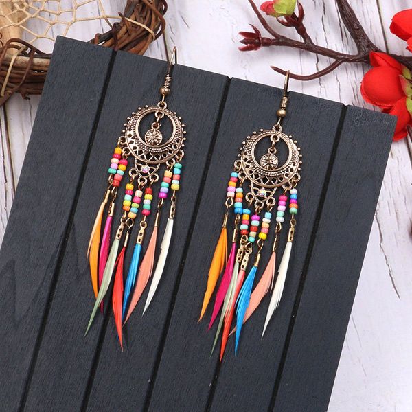 2019 golden silver vintage ethnic rainbow beads feather dangle drop earrings for women female boho jewelry accessories 
2019 golden silver vintage ethnic rainbow beads feather dangle drop earrings for women female boho jewelry accessories