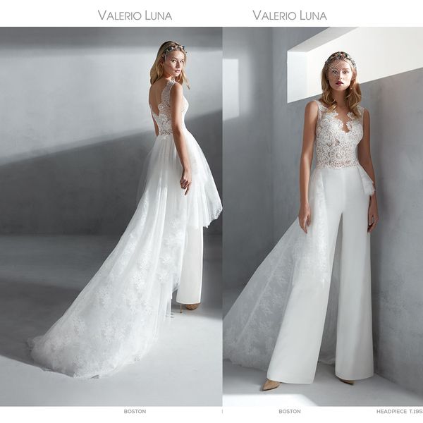 beautiful valerio luna jumpsuit wedding dresses v neck sleeveless backless lace applique wedding gowns sweep train robe de mariée, White
beautiful valerio luna jumpsuit wedding dresses v neck sleeveless backless lace applique wedding gowns sweep train robe de mariée, White