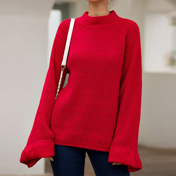 women 2019 loose sweaters casual round neck large wide flare sleeve knitted pullover autumn winter warm crocheted jumpers, White;black
women 2019 loose sweaters casual round neck large wide flare sleeve knitted pullover autumn winter warm crocheted jumpers, White;black