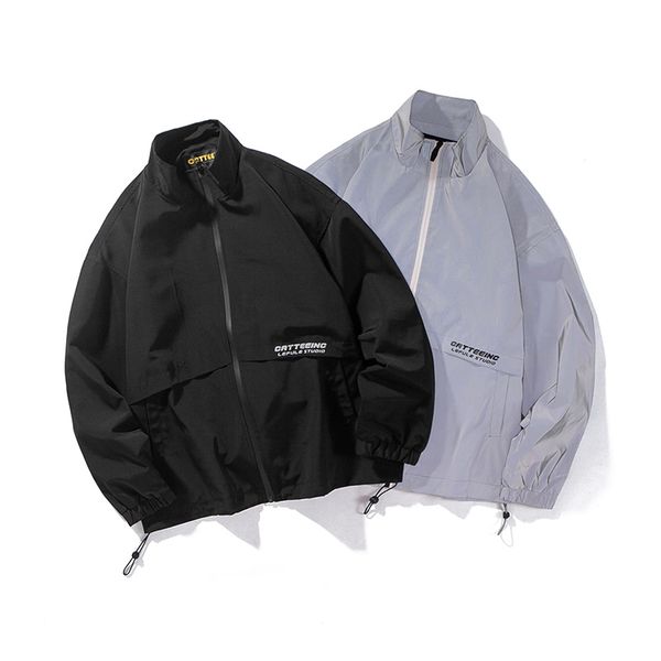 men streetwear hip hop spring autumn reflective jacket male women fashion sports couple coat outerwear, Black
men streetwear hip hop spring autumn reflective jacket male women fashion sports couple coat outerwear, Black