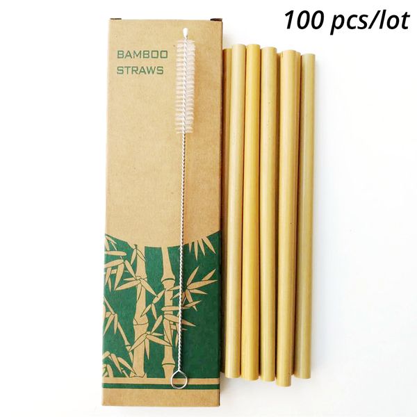 

100pcs/lot bamboo drinking straws homebrew reusable straw eco friendly for party beer bar + clean brush useful kitchen tool