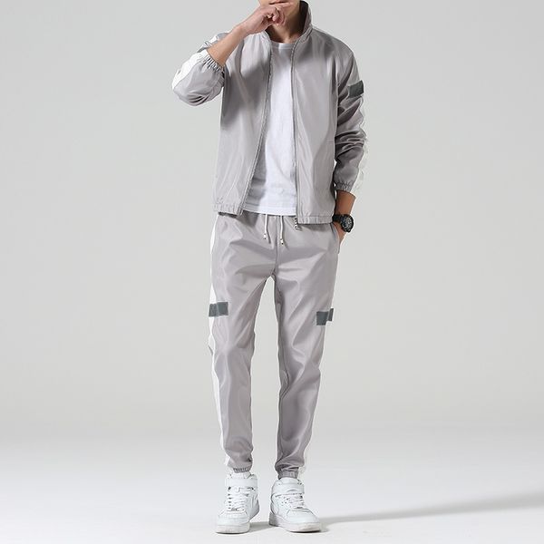 moxitu summer casual sportswear men's fashion slim classic stripe two-piece cardigan zip jacket sports pants jogging trousers, Gray
moxitu summer casual sportswear men's fashion slim classic stripe two-piece cardigan zip jacket sports pants jogging trousers, Gray