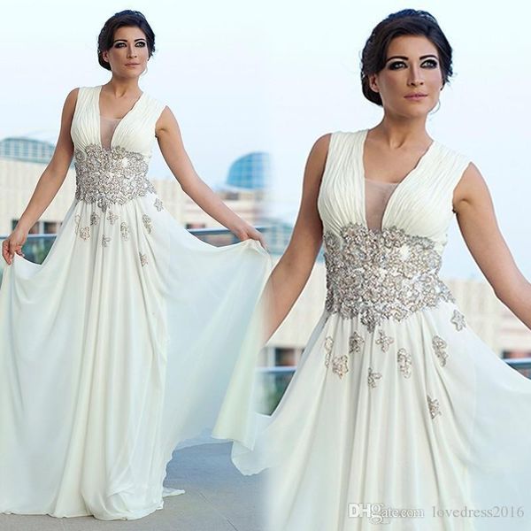 arabic long chiffon wedding dresses with applique belt a line v neck sweep train bohemian wedding dress custom made boho bridal gowns, White
arabic long chiffon wedding dresses with applique belt a line v neck sweep train bohemian wedding dress custom made boho bridal gowns, White