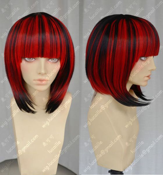 black and red mixed short straight cosplay wig gift hairnet 
black and red mixed short straight cosplay wig gift hairnet