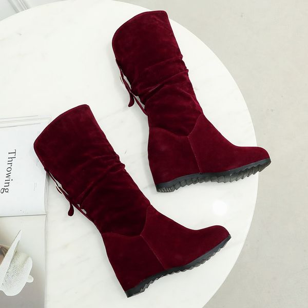 2019 women's boots new fashion pure color round toe solid lace-up boots wedge heels vintage women botas de mujer, Black
2019 women's boots new fashion pure color round toe solid lace-up boots wedge heels vintage women botas de mujer, Black