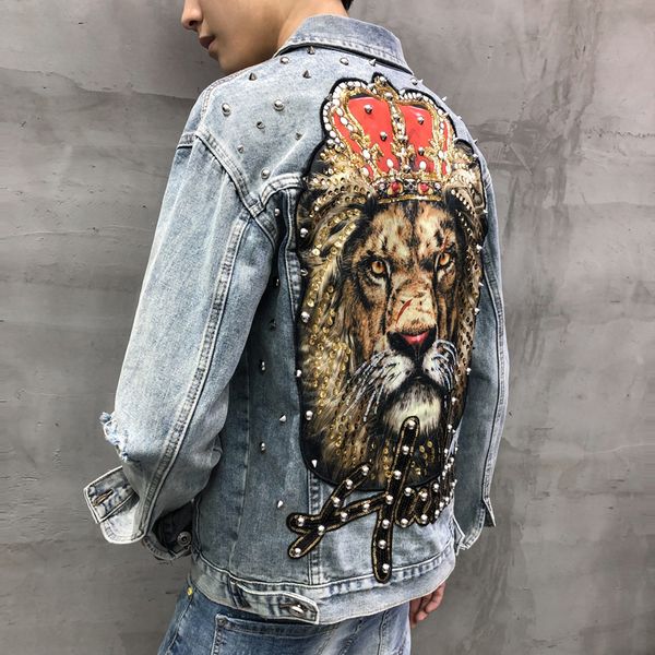new punk style fashion lion embroidered patch patchwork jean jacket men denim jackets streetwear hole male jacket, Black;brown
new punk style fashion lion embroidered patch patchwork jean jacket men denim jackets streetwear hole male jacket, Black;brown