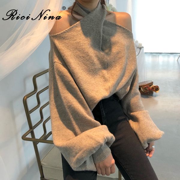 ricinina knit sweaters women winter long lantern sleeve solid halter off the shoulder sweater for women pullover autumn 2019, White;black
ricinina knit sweaters women winter long lantern sleeve solid halter off the shoulder sweater for women pullover autumn 2019, White;black