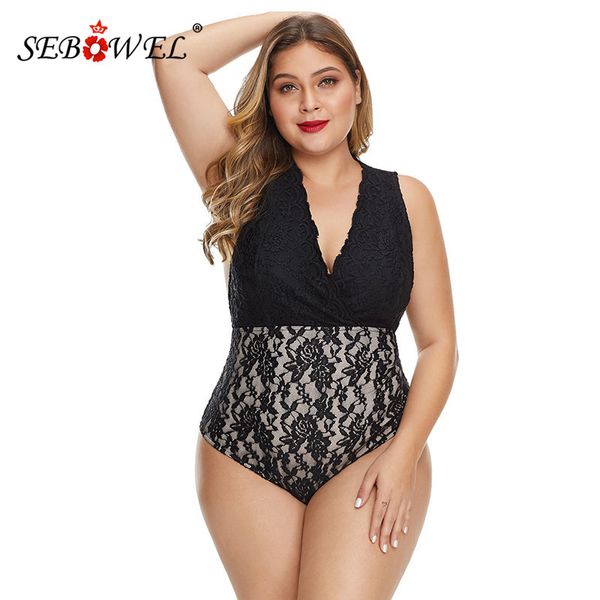 sebowel woman black plus size deep v neck floral lace lined bodysuit summer red female sleeveless large size body clothes, Black;white
sebowel woman black plus size deep v neck floral lace lined bodysuit summer red female sleeveless large size body clothes, Black;white