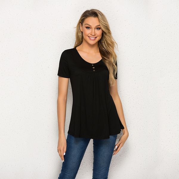 new casual round neck women summer shirts buttons short sleeve solid color blouse femme, White
new casual round neck women summer shirts buttons short sleeve solid color blouse femme, White