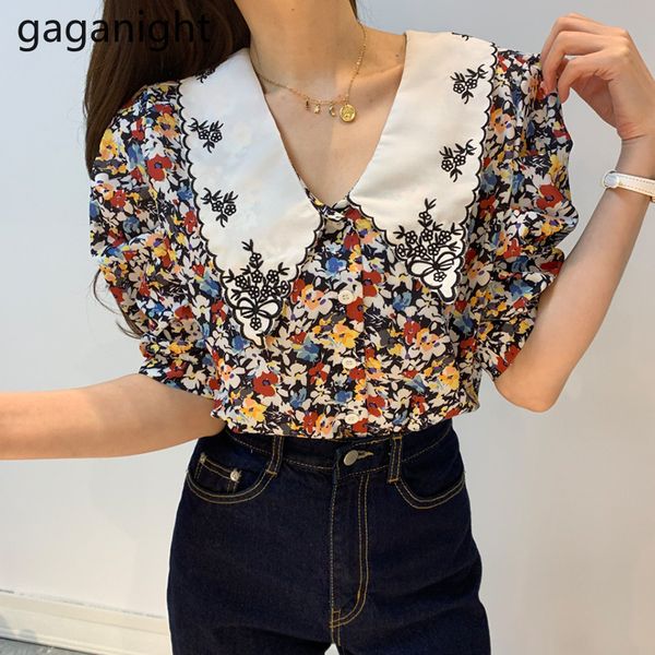 gaganight women blouse chic retro floral embroidery peter pan collar single breasted summer casual short puff sleeve shirt, White
gaganight women blouse chic retro floral embroidery peter pan collar single breasted summer casual short puff sleeve shirt, White