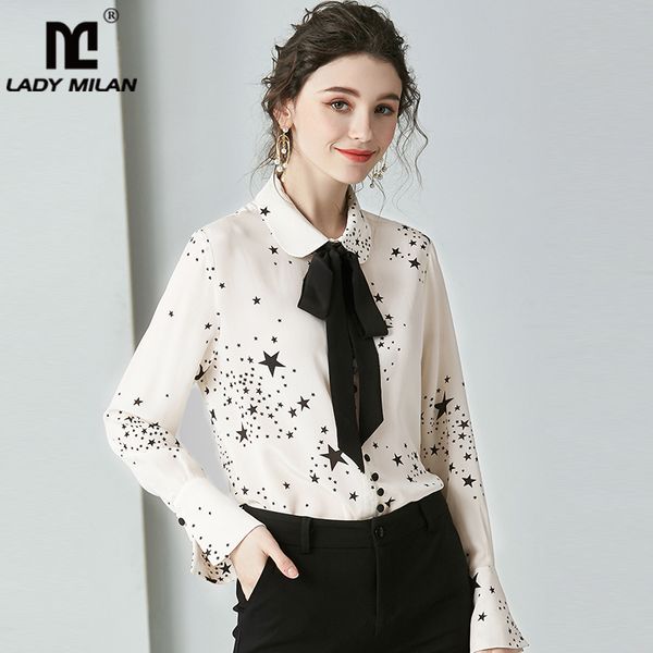 100% pure silk women's runway shirt peter pan collar long sleeves lace up bow stars printed elegant fashion blouse shirt, White
100% pure silk women's runway shirt peter pan collar long sleeves lace up bow stars printed elegant fashion blouse shirt, White