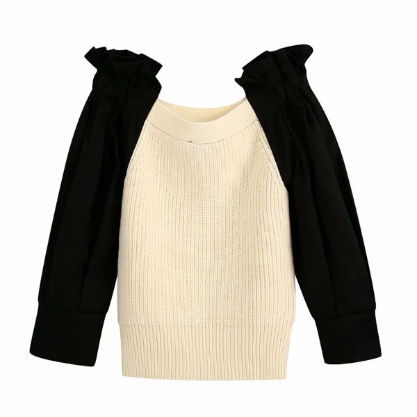 new 2020 women vintage black puff sleeve patchwork knitted casual slim sweater ladies slash neck leisure sweater brand s256, White;black
new 2020 women vintage black puff sleeve patchwork knitted casual slim sweater ladies slash neck leisure sweater brand s256, White;black