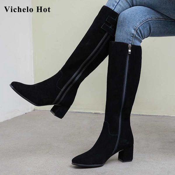 vichelo leisure simple style cow suede round toe metal fasteners high heels women winter keep warm zip thigh high boots l39, Black
vichelo leisure simple style cow suede round toe metal fasteners high heels women winter keep warm zip thigh high boots l39, Black