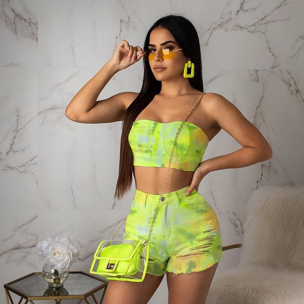 tie dye printed two piece jeans set lady outfits casual strapless sleeveless crop and pocket hole pants jean shorts outfit, White
tie dye printed two piece jeans set lady outfits casual strapless sleeveless crop and pocket hole pants jean shorts outfit, White