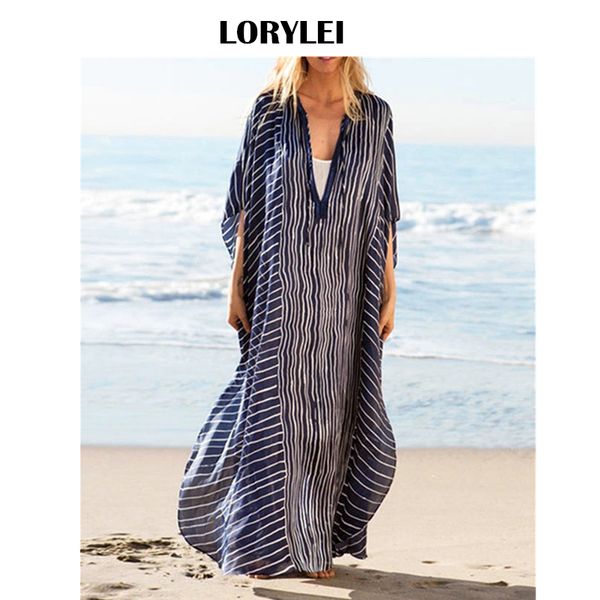 2019 dark blue striped deep v-neck bats sleeve loose summer dress beach kaftan plus size women beachwear maxi dress sarong n844, Blue;gray
2019 dark blue striped deep v-neck bats sleeve loose summer dress beach kaftan plus size women beachwear maxi dress sarong n844, Blue;gray